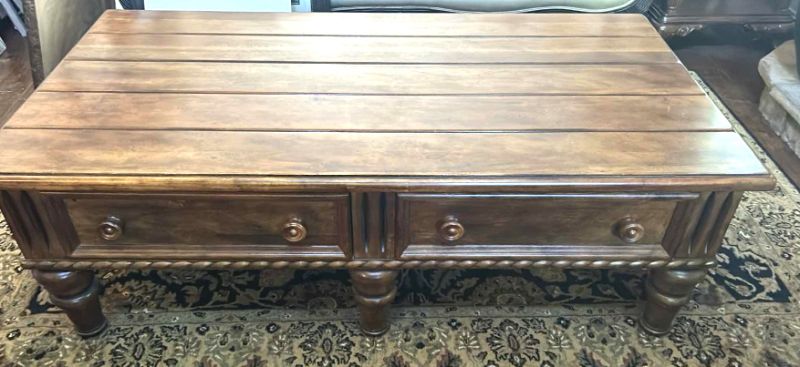 Photo 2 of ERNEST HEMMINGWAY FURNITURE COLLECTION- WOOD COFFEE TABLE WITH DRAWERS BY THOMASVILLE 59” x 31” x 20”