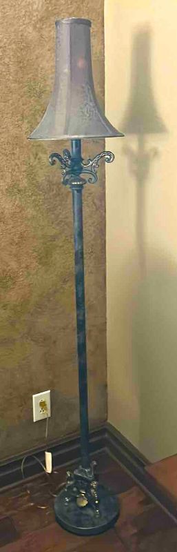 Photo 1 of AGED METAL FLOOR LAMP WITH NARROW FABRIC SHADE H70"