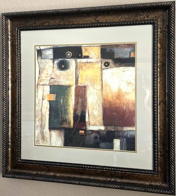 Photo 1 of ABSTRACT GOLD EMBELLISHED FRAMED ARTWORK 32” x 32”