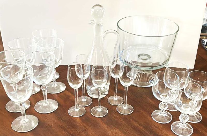 Photo 1 of CRYSTAL ASSORTMENT - STEMWARE, DECANTER AND COMPOTE / DESSERT BOWL 