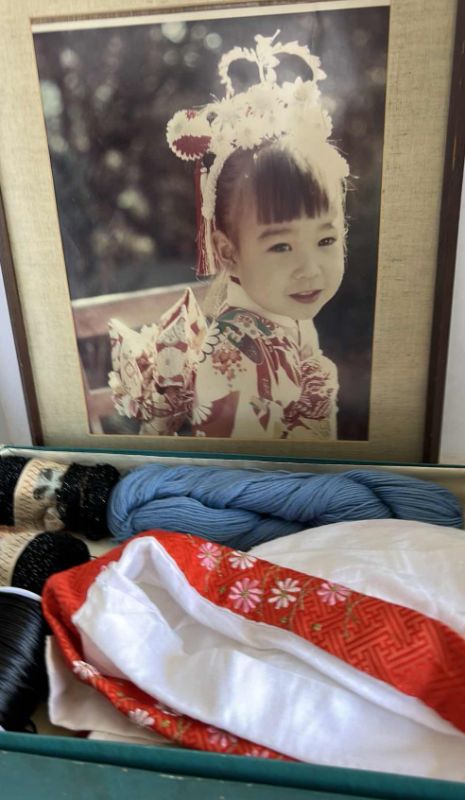 Photo 1 of YOUNG JAPANESE GIRL PHOTO AND BOX WITH YARN AND JAPANESE TOP (FRAMED PHOTO ARTWORK 141/2” x 18”)