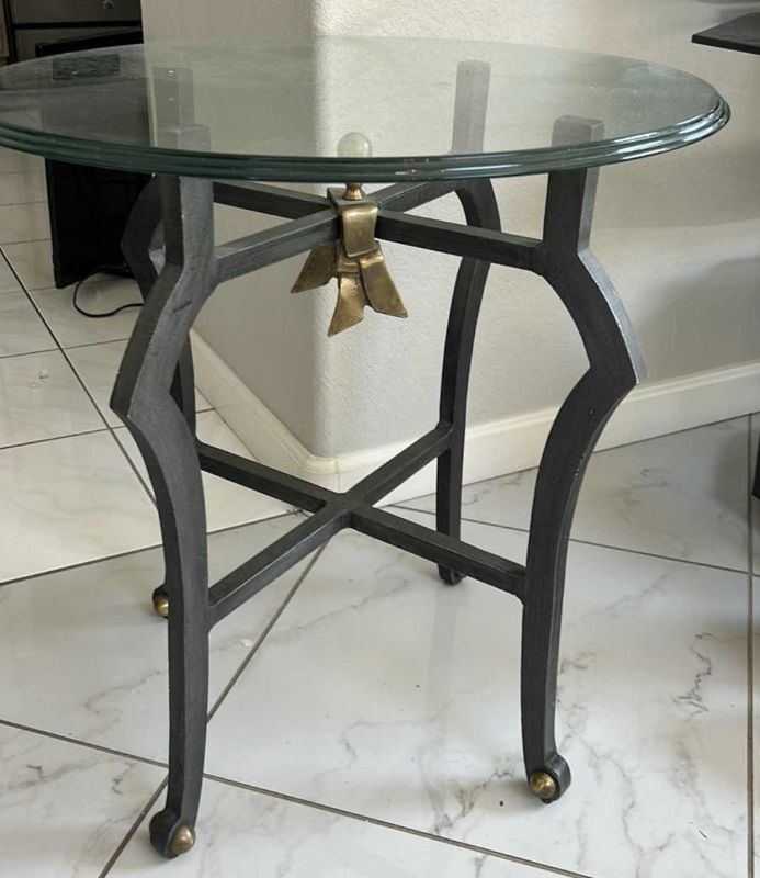 Photo 1 of METAL AND GLASS SIDE TABLE 23 1/2” x 23 1/2”