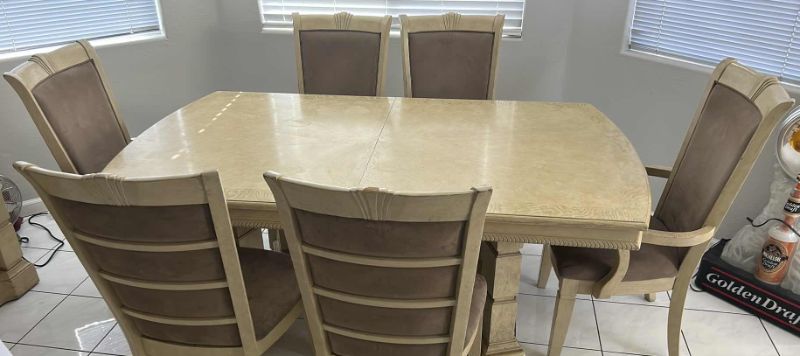 Photo 1 of HONEY BLOND DINING ROOM TABLE AND 6 CHAIRS 76” x 44”