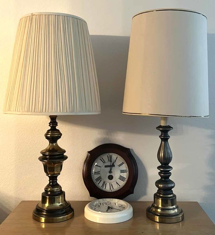 Photo 1 of 2 LAMPS AND 2 WALL CLOCKS ( LAMPS H33.5”)