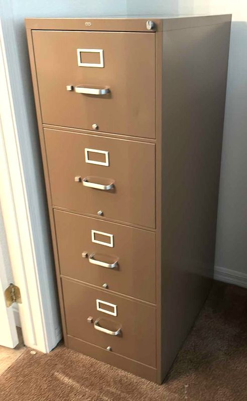 Photo 1 of 4 DRAWER METAL FILE CABINET W FILE FOLDERS 18 x 27 x 52 w KEY