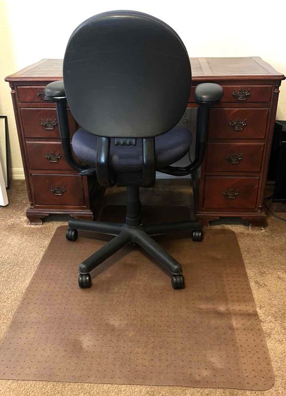 Photo 1 of VINTAGE WOOD LEATHER TOP DESK, OFFICE CHAIR AND MATT 48” x 24” x H29”