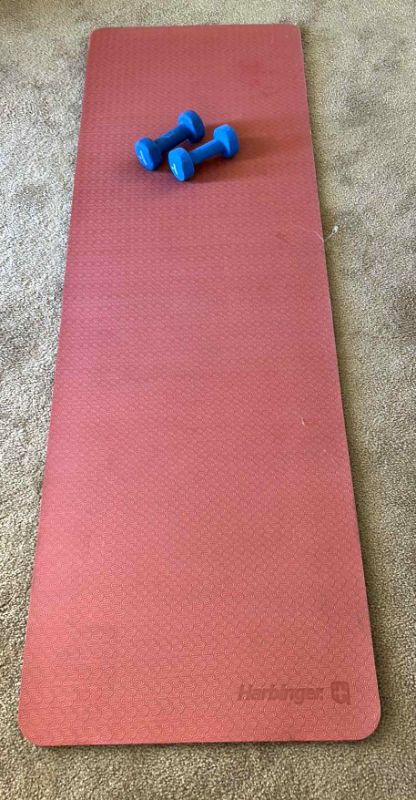 Photo 1 of EXERCISE MAT AND 2 5lb HAND WEIGHTS