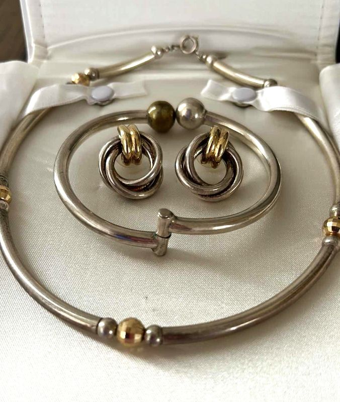 Photo 1 of 14K GOLD AND STERLING JEWELRY SET WITH BOXES AND STORAGE