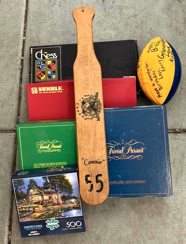 Photo 1 of GAME ASSORTMENT AND VINTAGE PADDLE