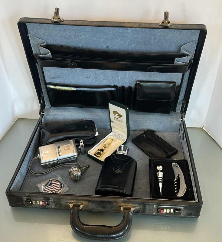 Photo 1 of MENS VINTAGE BRIEFCASE PLUS CONTENTS, FLASK, OLYMPUS CAMERA AND MORE
