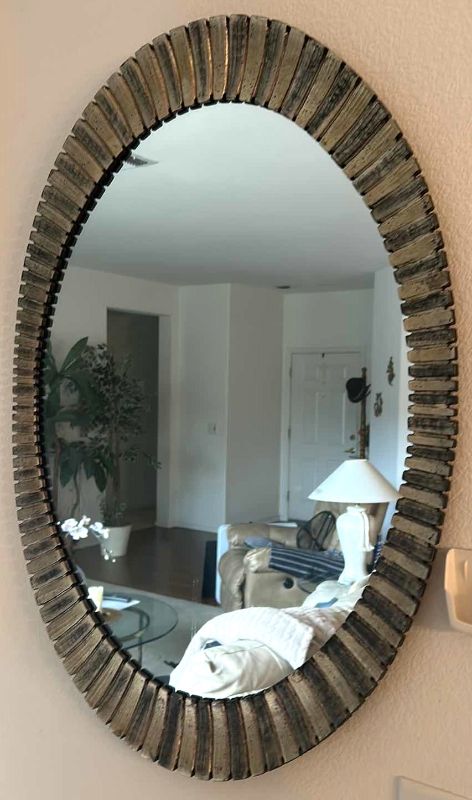 Photo 1 of HOME DECOR- AGED GOLD AND BLACK LAQUER WALL MIRROR  28.5” x 38.5”