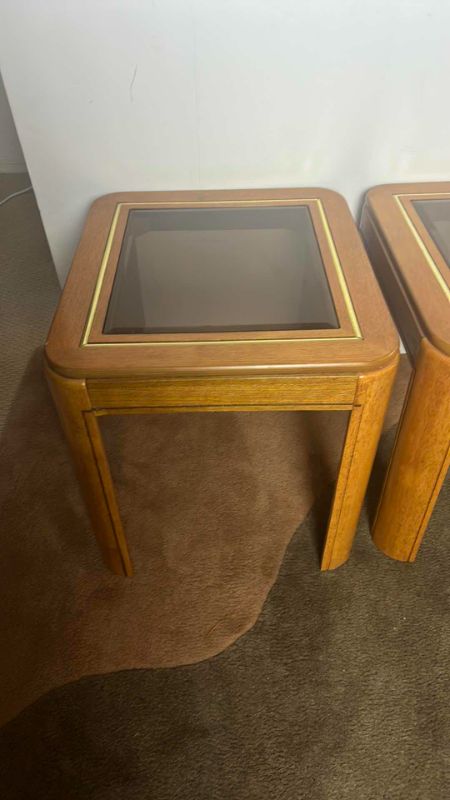 Photo 5 of 2 MATCHING END TABLES W SMOKED GLASS AND INSERTS 18” x 20” x 18 1/2”