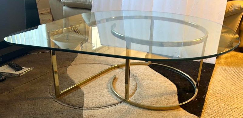Photo 3 of VINTAGE HOLLYWOOD REGENCY TEARDROP GLASS AND BRASS COFFEE TABLE
