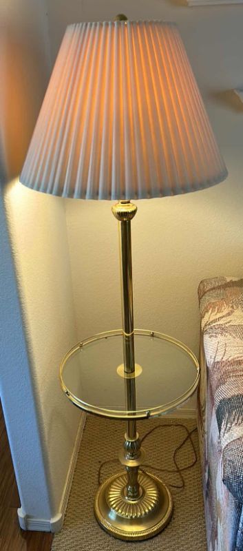 Photo 1 of 5’ GOLD FLOOR LAMP WITH GLASS TABLE