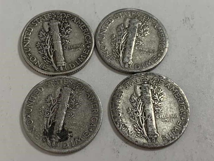 Photo 1 of FOUR MERCURY SILVER DIMES 90% SILVER