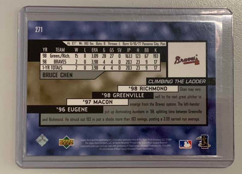 Photo 1 of 1999 UPPER DECK BRUCE CHEN ROOKIE 271 BASEBALL CARD