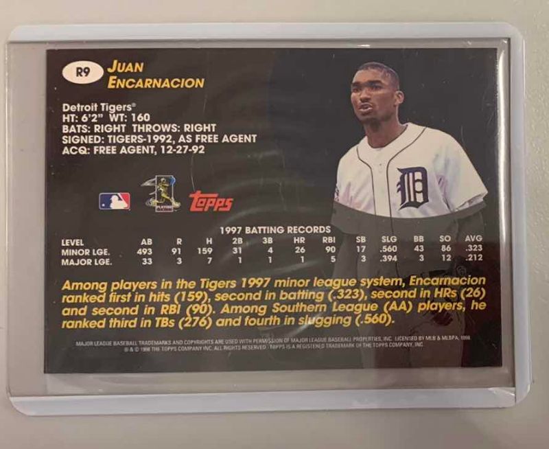 Photo 1 of 1998 TOPPS JUAN ENCARNACION ROOKIE R9 BASEBALL CARD