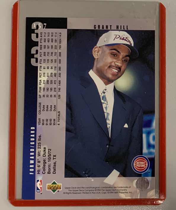 Photo 1 of 1995 UPPER DECK GRANT HILL ROOKIE 157 BASKETBALL CARD