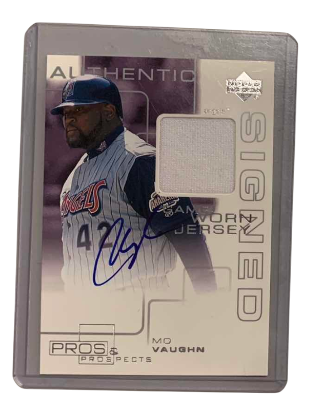 Photo 1 of 2000 UPPER DECK AUTHENTICS MO VAUGN AUTOGRAPH AND GAME WORN JERSEY MV BASEBALL CARD
