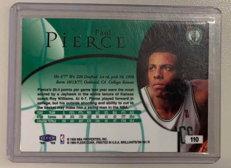 Photo 1 of 1999 FLEER BRILLIANTS PAUL PIERCE ROOKIE 110 BASKETBALL CARD