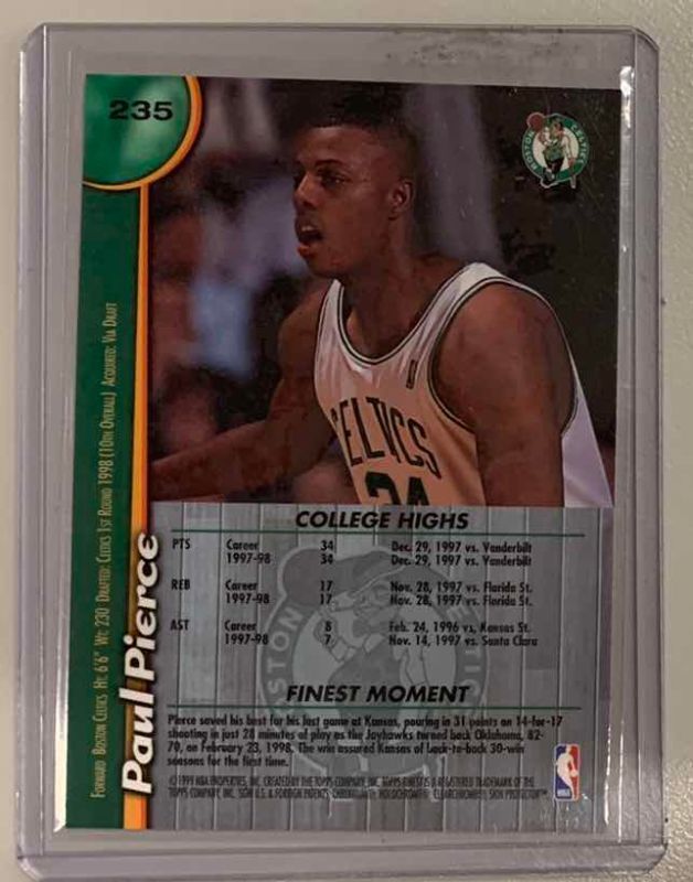 Photo 1 of 1999 TOPPS FINEST PAUL PIERCE ROOKIE 235 BASKETBALL CARD