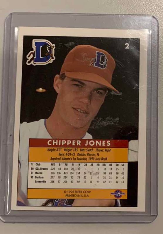Photo 1 of 1992 FLEER EXCEL CHIPPER JONES ROOKIE 2 BASEBALL CARD