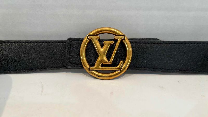 Photo 1 of WOMENS BLACK LEATHER LOUIS VUITTON LOGO BELT