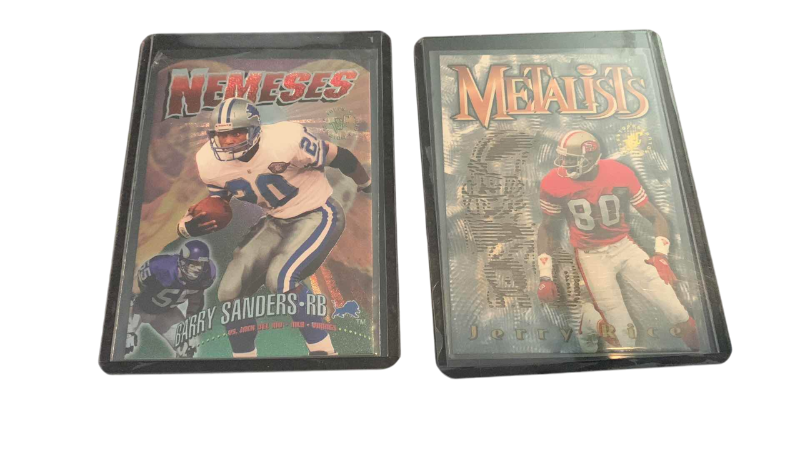 Photo 1 of 1995 TOPPS BARRY SANDERS/JACK DEL RIO NEMESES AND 1996 TSC JERRY RICE METALISTS NFL FOOTBALL CARDS