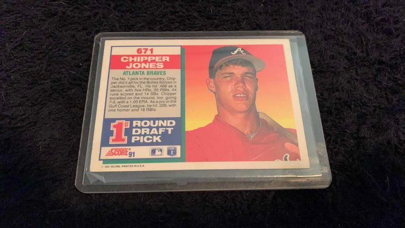 Photo 1 of 1991 SCORE CHIPPER JONES ROOKIE CARD #671 MLB BASEBALL