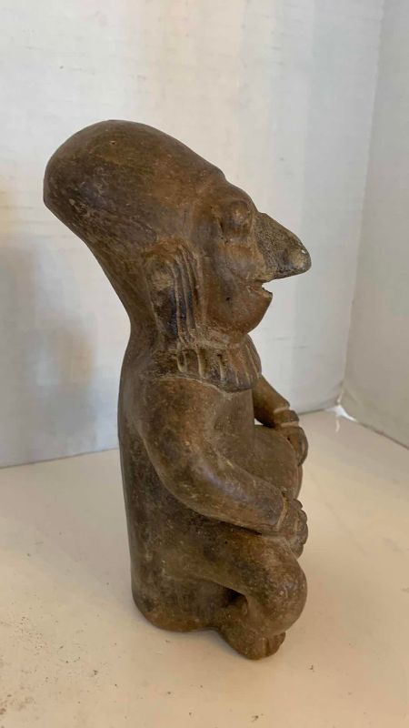 Photo 1 of PRE-COLUMBIAN STYLE MALE SITTING ON STOOL STATUE 8”