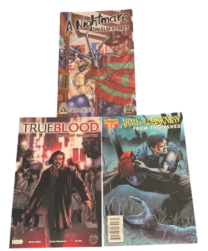 Photo 1 of 3-HORROR COMICS: A NIGHTMARE BEFORE ELM STREET, ARMY OF DARKNESS, AND TRUE BLOOD