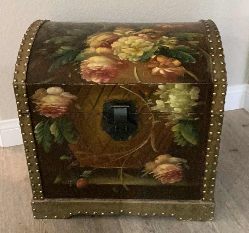 Photo 1 of VINTAGE HAND PAINTED STORAGE CHEST 19.5” x 17” x H 21”