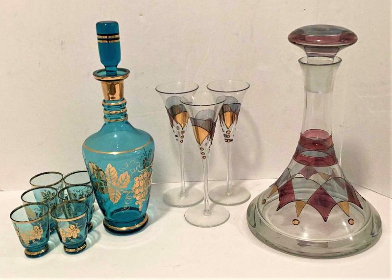Photo 1 of 2 VINTAGE DECANTERS WITH GLASSWARE