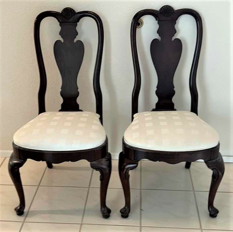 Photo 1 of 2 - ETHAN ALLEN WOOD DINING ROOM CHAIRS WITH IVORY UPHOLSTERY