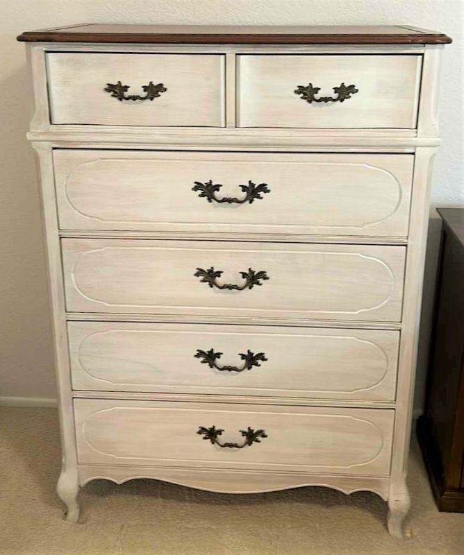 Photo 1 of MID CENTURY MODERN WHITE WASHED 6 DRAWER CHEST WITH DOVE TAILED DRAWERS 36” x 20” x H49”