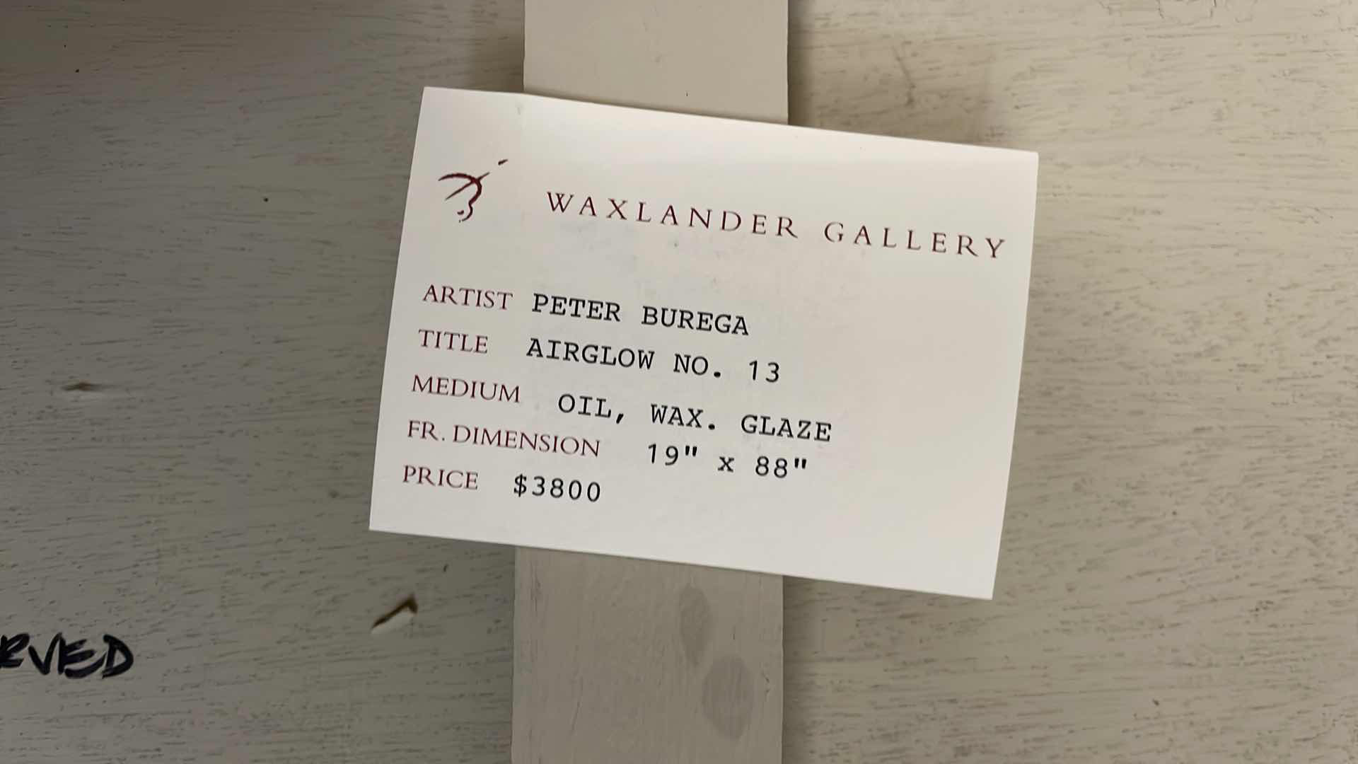 Photo 2 of ORIGINAL OIL WAX GLAZED PETER BUREGA “AIRGLOW NO. 13”, SIGNED ON BACK 19”x 88”