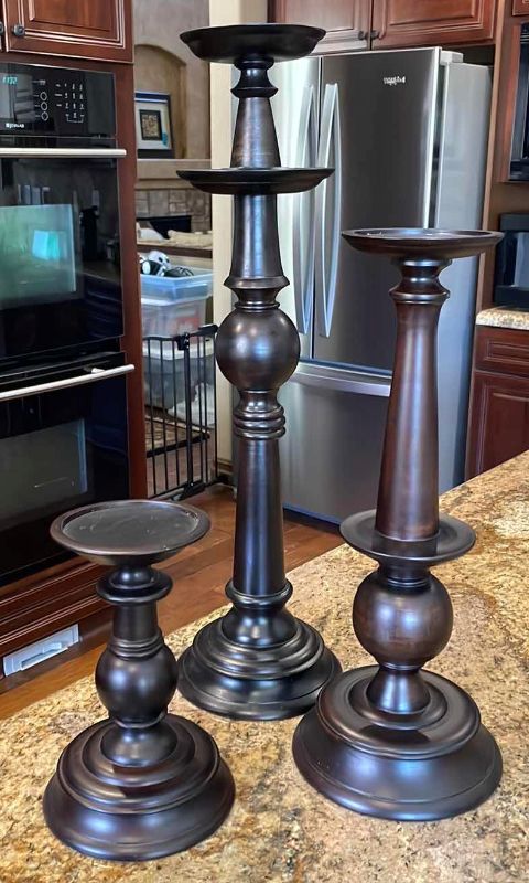 Photo 1 of 3 PC POTTERY BARN CANDLE STICKS 14” , 20” , 24”