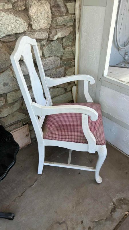 Photo 2 of PAINTED WOOD PORCH CHAIR WITH RED AND WHITE GINGHAM FABRIC