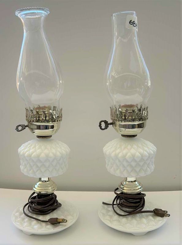 Photo 1 of 2-VINTAGE HURRICANE LAMPS TALLEST 19”