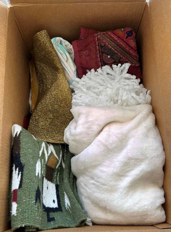 Photo 1 of LARGE BOX OF BLANKETS AND LINENS