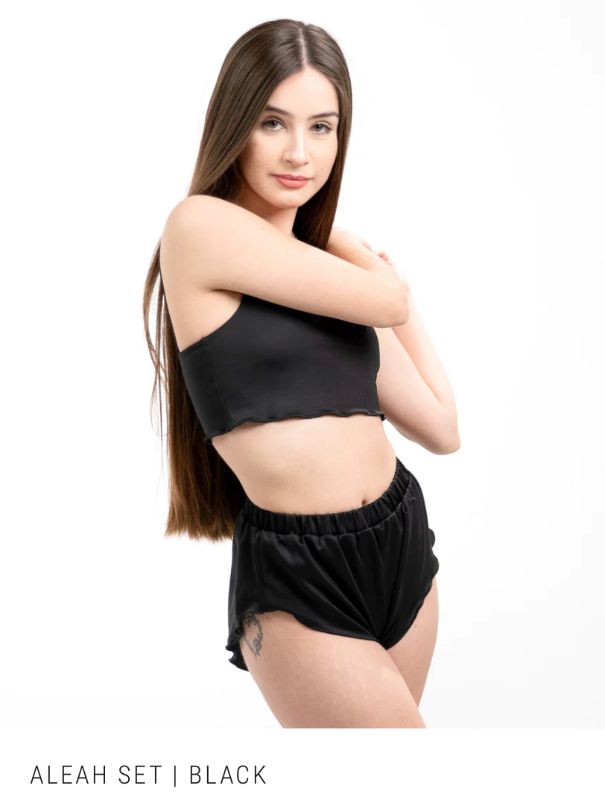 Photo 1 of SIZE X-SMALL BLACK ALEAH 2 PIECE CROPPED CAMISOLE SND SHORTS LOUNGEWEAR - SWEET AND SEXY WITH A TOUCH OF ELEGANCE