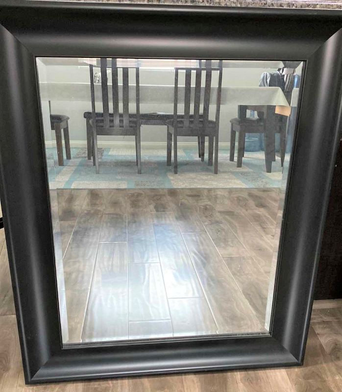 Photo 1 of BLACK FRAMED BEVELED MIRROR 29.5” X 35”