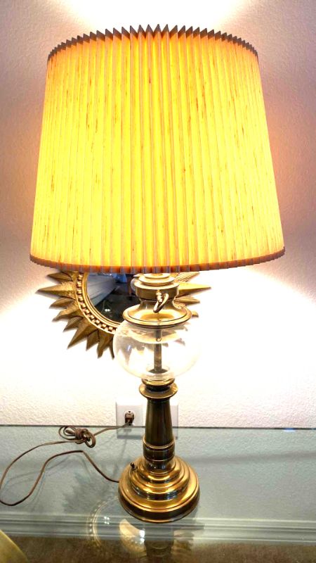 Photo 1 of VINTAGE BRASS AND GLASS LAMP H 33”