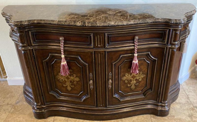 Photo 1 of TRUMP HOME ORNATE WOOD AND MARBLE SIDEBOARD 76” x 23” H 42”
