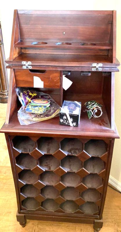 Photo 1 of WOOD WINE CABINET INCLUDES WINE ACCESSORIES 21“ x 16“ H40”