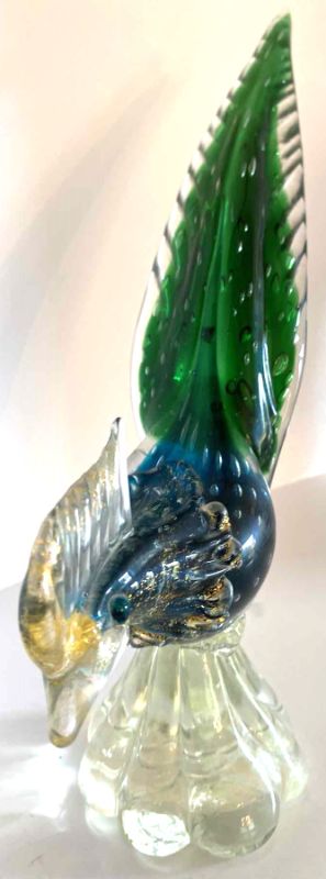 Photo 1 of GREEN AND BLUE HAND BLOWN GLASS BIRD H 11.5”