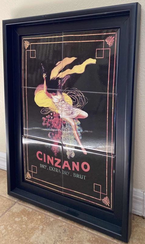Photo 1 of FRAMED CINZANO ADVERTISEMENT TILE ART WORK 15 1/2” x 22”