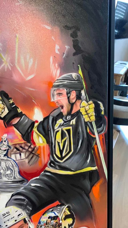 Photo 4 of GOLDEN KNIGHTS "KNIGHTS TO REMEMBER" 2018 FINALS RUN HAND EMBELLISHED PAINTING ON CANVAS 32' X 48"