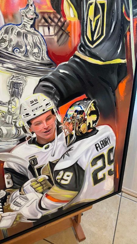 Photo 6 of GOLDEN KNIGHTS "KNIGHTS TO REMEMBER" 2018 FINALS RUN HAND EMBELLISHED PAINTING ON CANVAS 32' X 48"