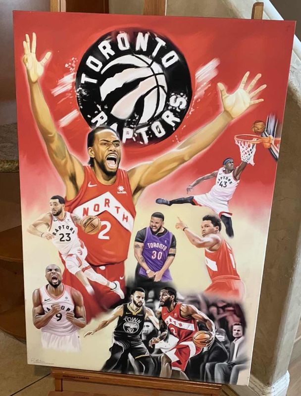 Photo 1 of NBA 2019 CHAMPIONS TORONTO RAPTORS "RAPTORS WIN" LIMITED EDITION GICLEE ON CANVAS 24" X 36"